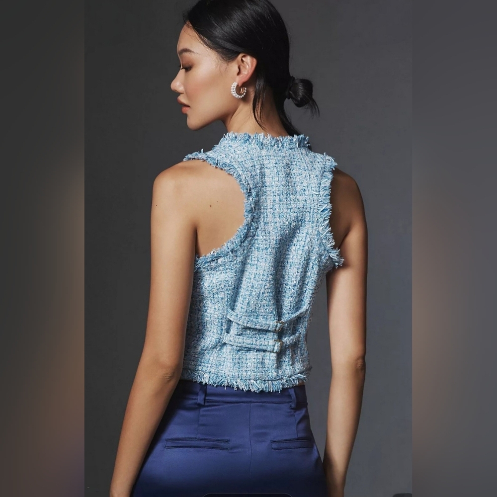 Anthropologie Maeve Blue Tweed Shell Vest - Picture 4 of 8